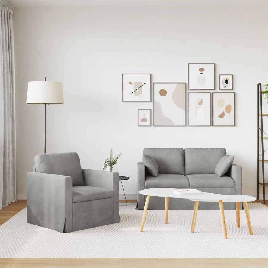Ensemble de Canapés 2 pcs Gris clair 138 x 78 x 80 cm Velours - 3