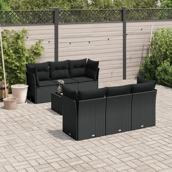 Salon de jardin 7 pcs avec coussins noir résine tressée 62 x 62 x 69 cm - 63,8 kg