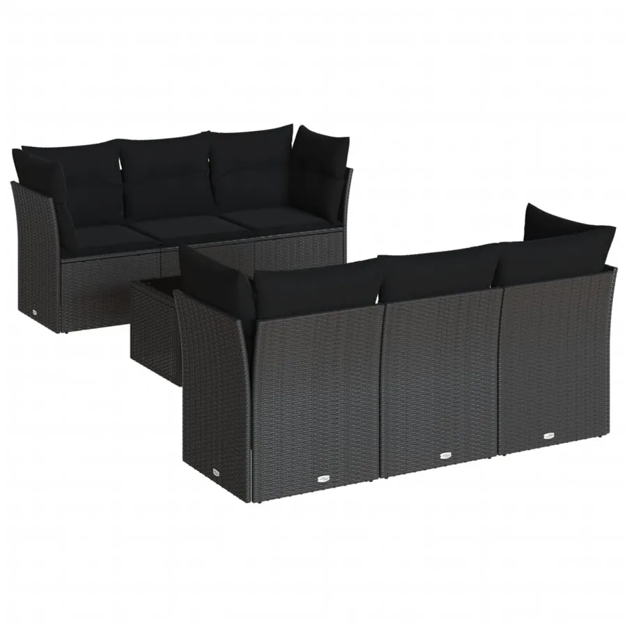Salon de jardin 7 pcs avec coussins noir résine tressée 62 x 62 x 69 cm - 63,8 kg - 2