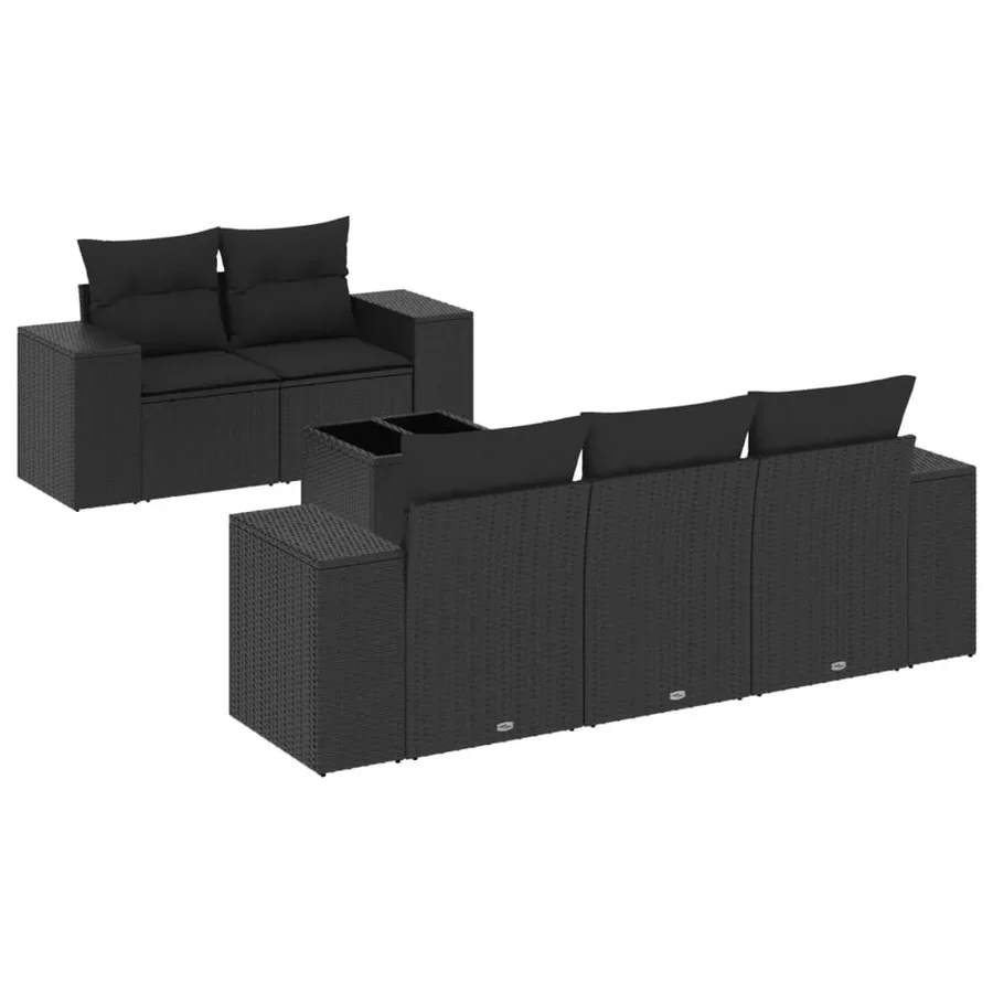 Salon de jardin 6 pcs avec coussins noir résine tressée - 2