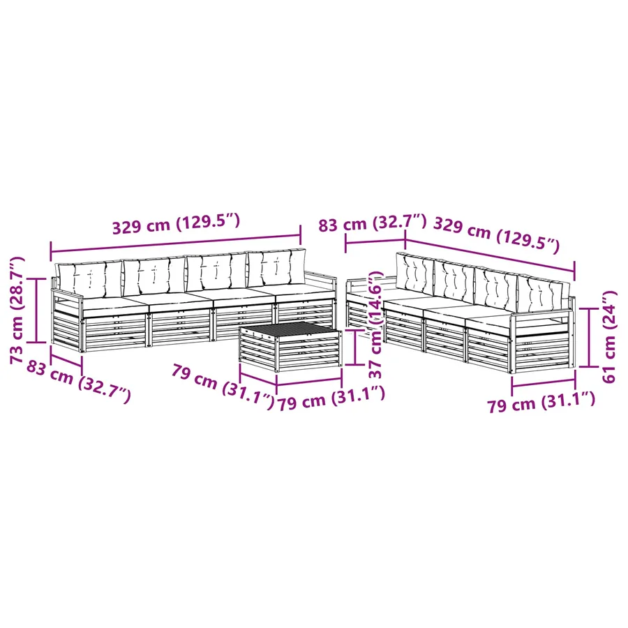 Ensemble de canapés d'extérieur 9 pcs Gris Naturel et Clair - 10