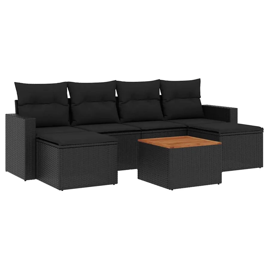 Salon de jardin 7 pcs avec coussins noir résine tressée 55 x 62 x 69 cm - 54,4 kg - 2