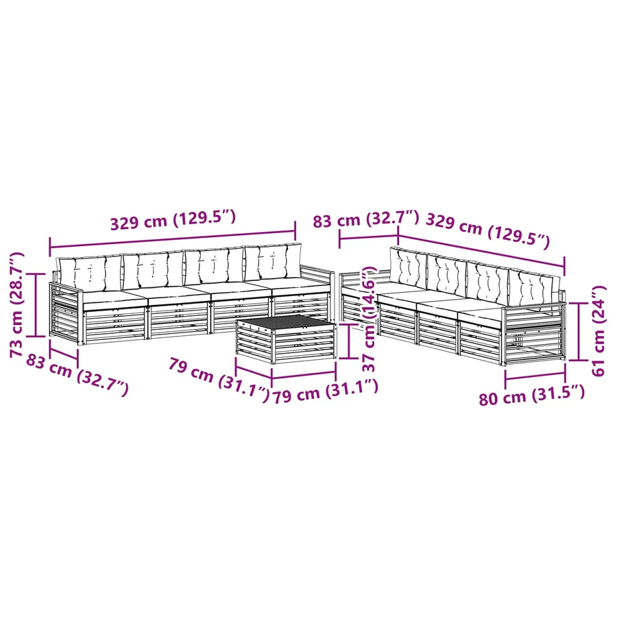 Ensemble de canapés d'extérieur 9 pcs Naturel et Beige - 10