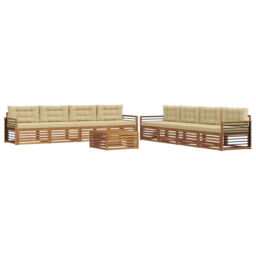 Ensemble de canapés d'extérieur 9 pcs Naturel et Beige - 2