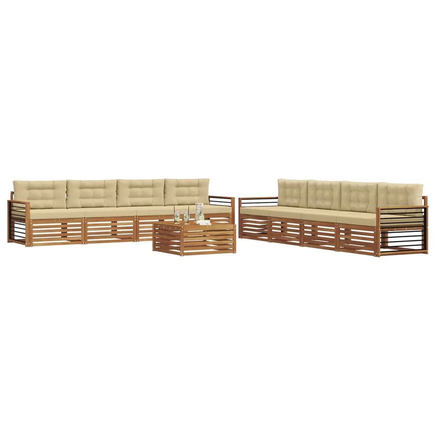 Ensemble de canapés d'extérieur 9 pcs Naturel et Beige - 3