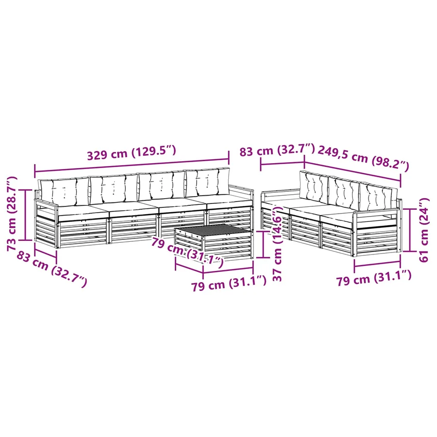 Ensemble de canapés d'extérieur 8 pcs Naturel et Beige - 9