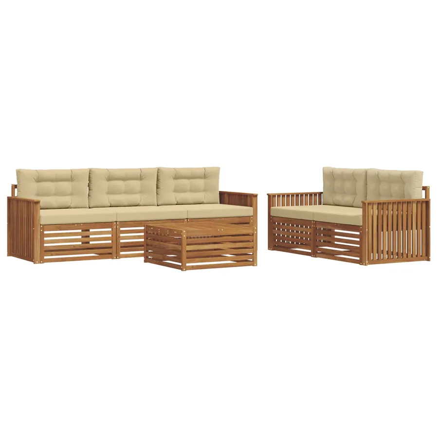 Ensemble de canapés d'extérieur 6 pcs Naturel et Beige - 2