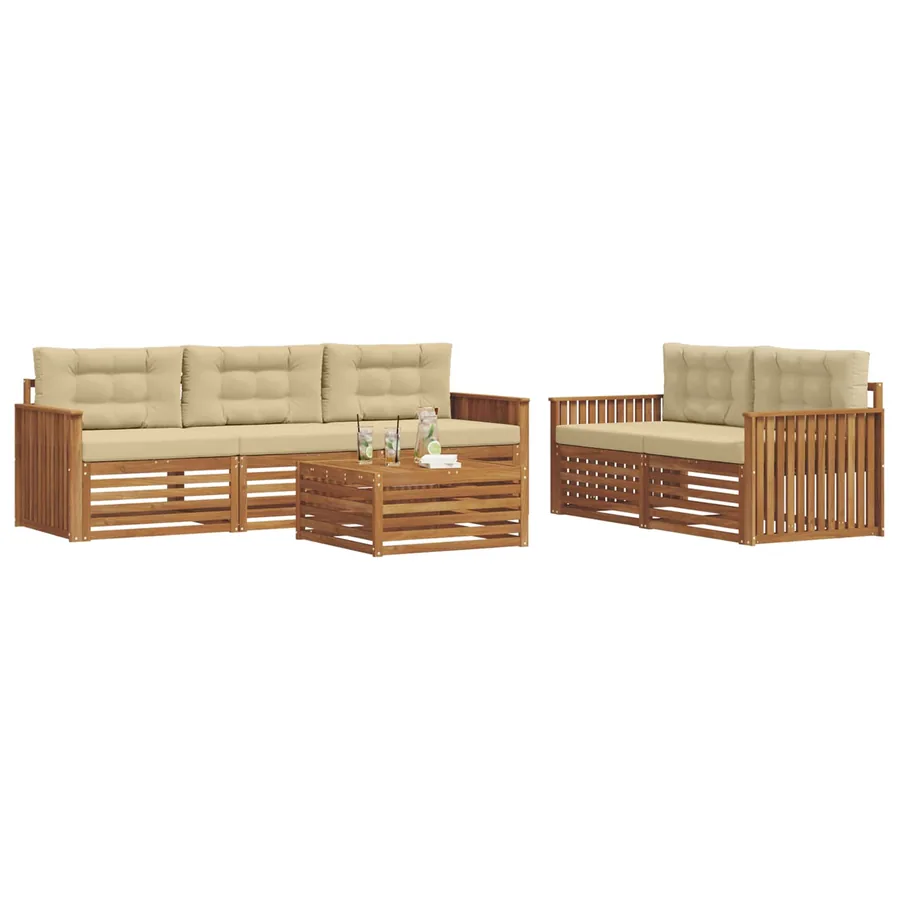 Ensemble de canapés d'extérieur 6 pcs Naturel et Beige - 3