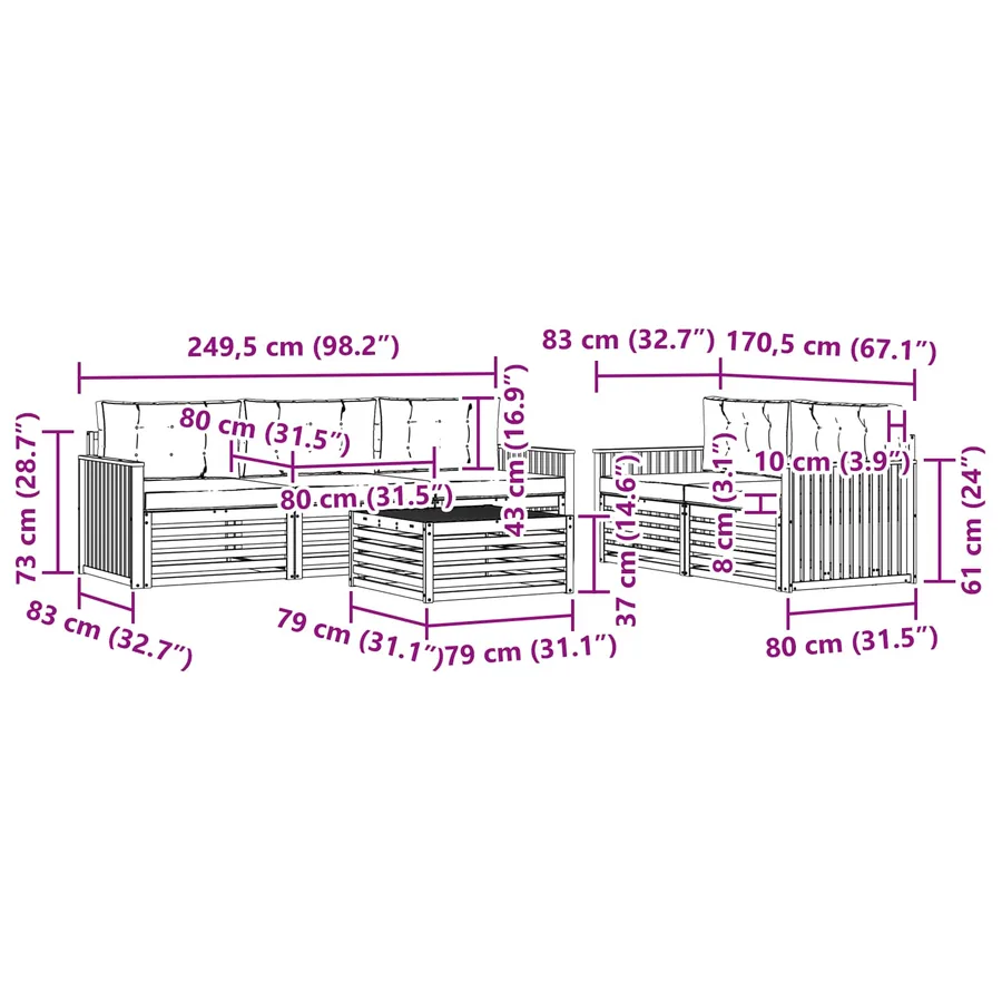 Ensemble de canapés d'extérieur 6 pcs Naturel et Beige - 9