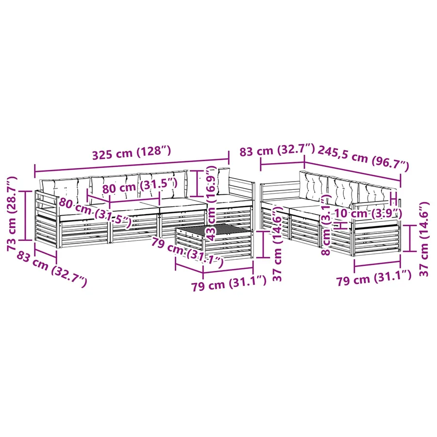 Ensemble de canapés d'extérieur 8 pcs Naturel et Beige - 9