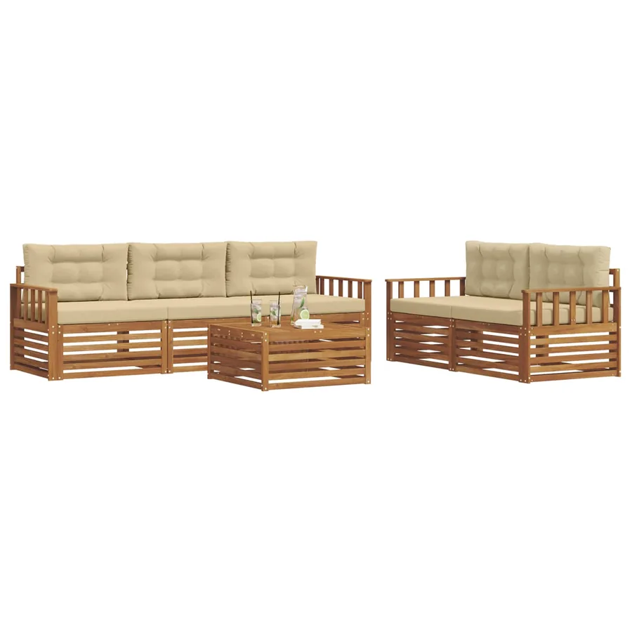 Ensemble de canapés d'extérieur 6 pcs Naturel et Beige - 3