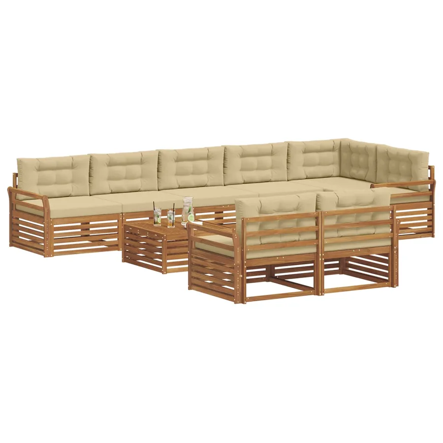 Ensemble de canapés d'extérieur 9 pcs Naturel et Beige - 3
