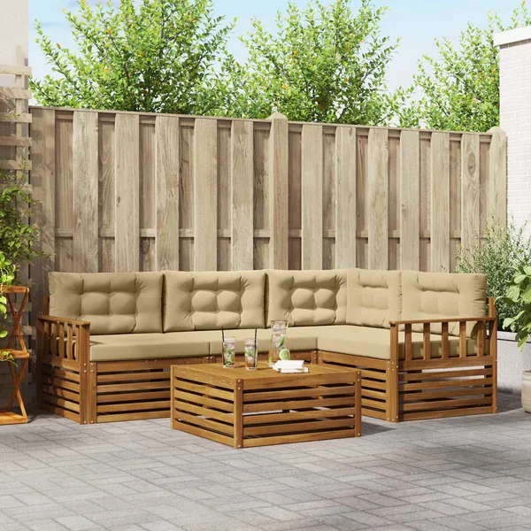 Ensemble de canapés d'extérieur 5 pcs Naturel et Beige
