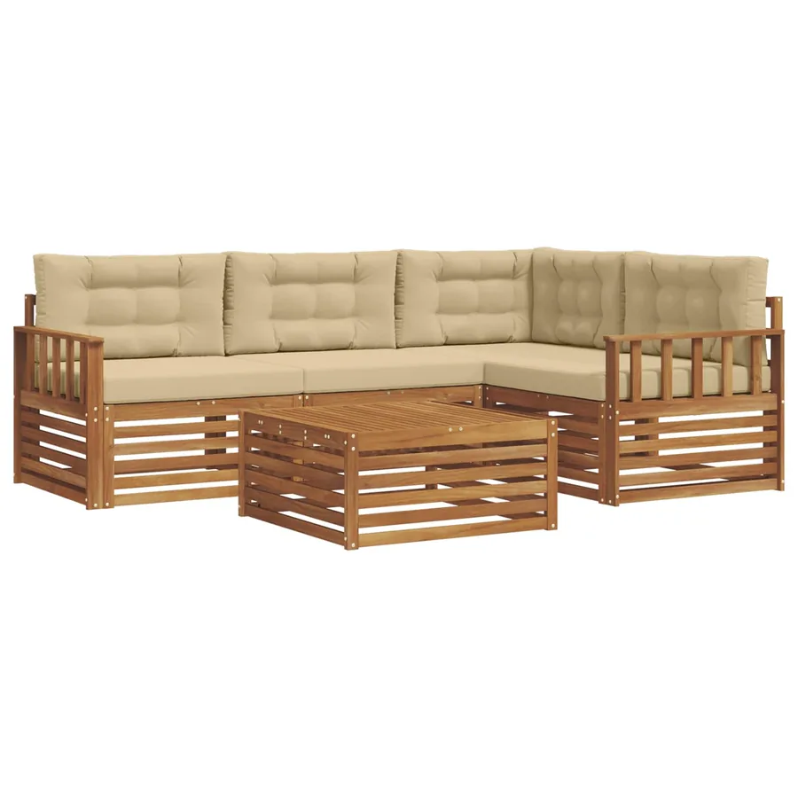 Ensemble de canapés d'extérieur 5 pcs Naturel et Beige - 2