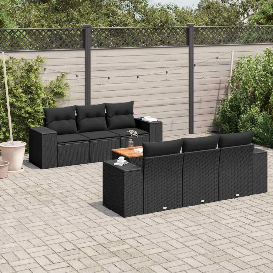 Salon de jardin 7 pcs avec coussins noir résine tressée 55 x 62 x 69 cm - 67,0 kg