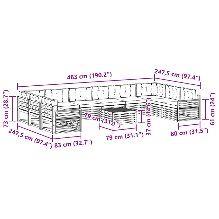 Ensembles de canapés avec coussin 11 pcs Naturel et Beige - 8