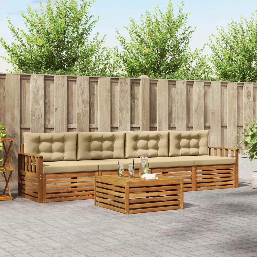 Ensemble de canapés d'extérieur 5 pcs Naturel et Beige