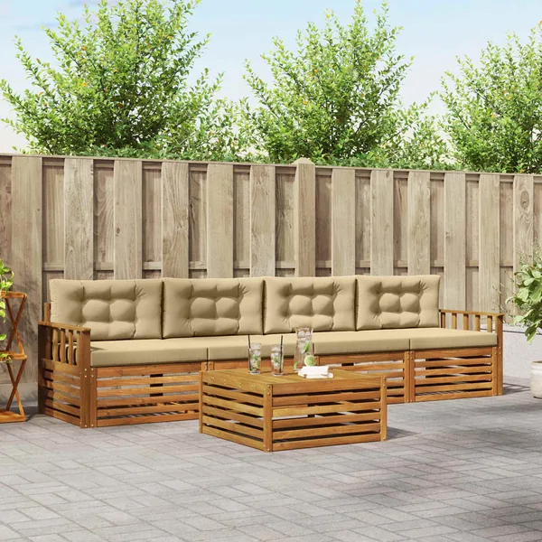 Ensemble de canapés d'extérieur 5 pcs Naturel et Beige