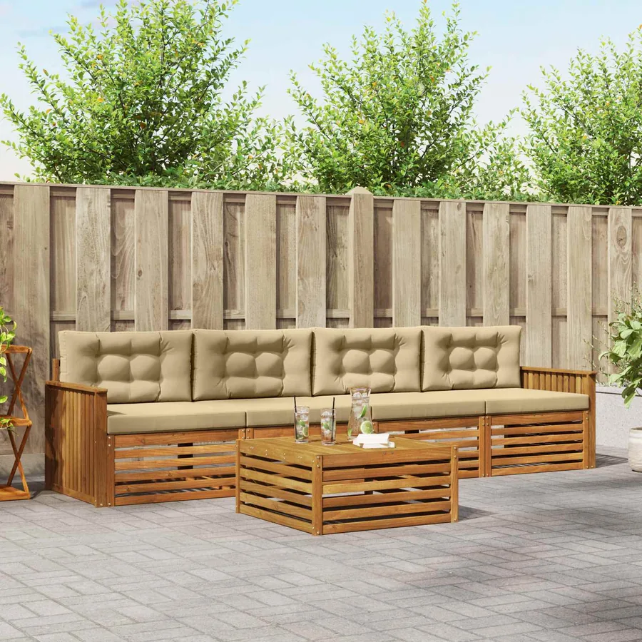 Ensemble de canapés d'extérieur 5 pcs Naturel et Beige