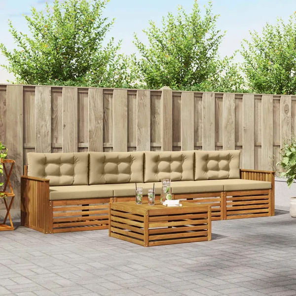 Ensemble de canapés d'extérieur 5 pcs Naturel et Beige