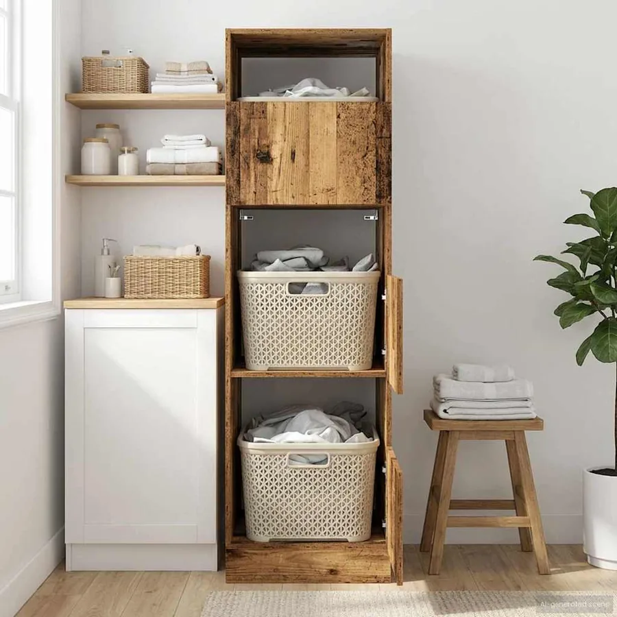 Armoire à Laver avec stockage Bois ancien Bois d'ingénierie