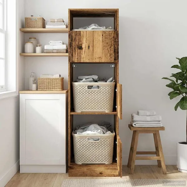 Armoire à Laver avec stockage Bois ancien Bois d'ingénierie