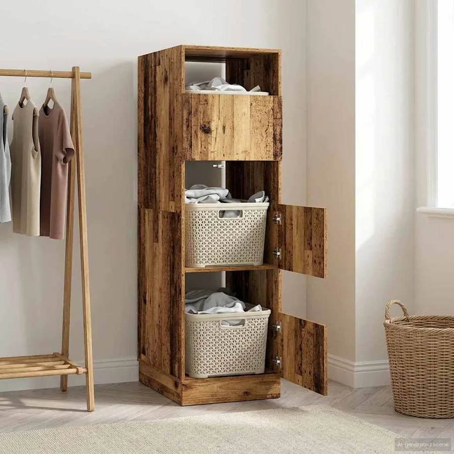 Armoire à Laver avec stockage Bois ancien Bois d'ingénierie - 4