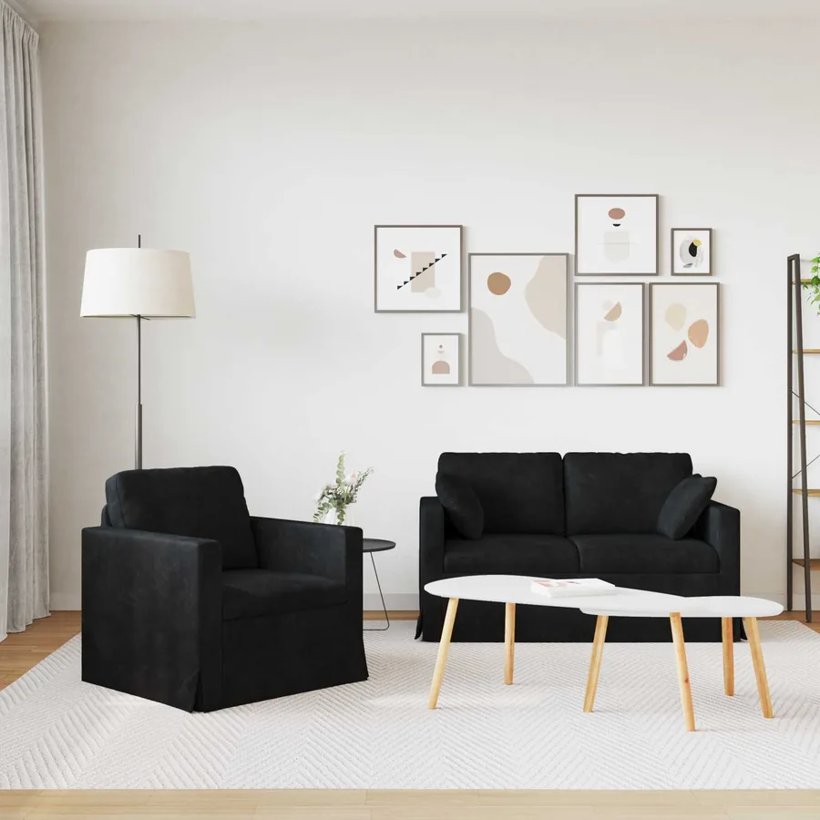 Ensemble de Canapés 2 pcs Noir 138 x 78 x 80 cm Velours - 3