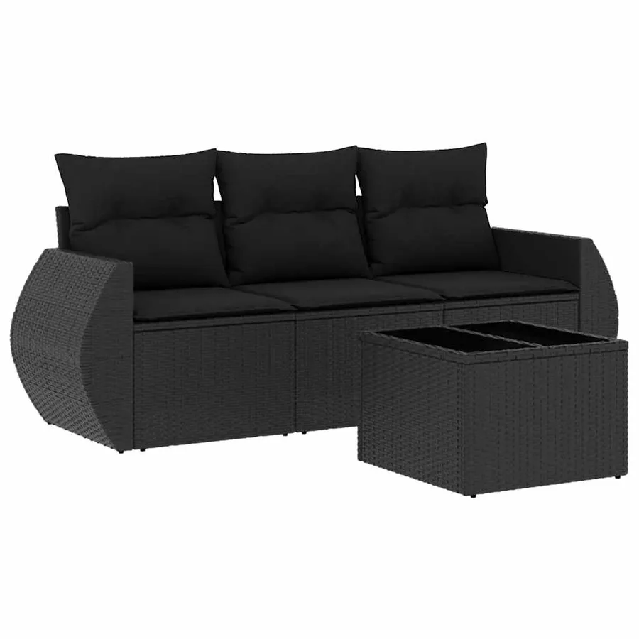 Salon de jardin 4 pcs avec coussins noir résine tressée - 2