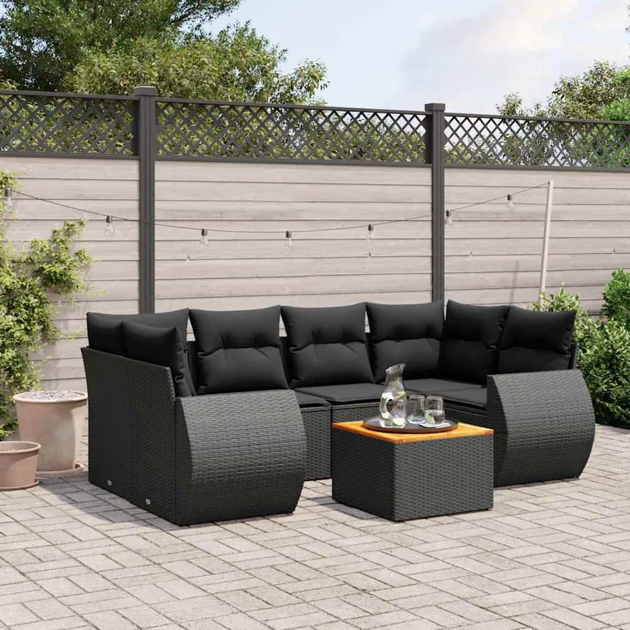 Salon de jardin 7 pcs avec coussins noir résine tressée 62 x 62 x 69 cm - 62,6 kg