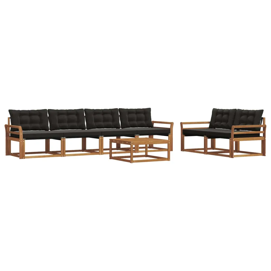 Ensemble de canapés d'extérieur 7 pcs Naturel et Noir - 2