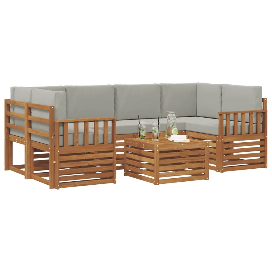 Ensemble de canapés d'extérieur 7 pcs Gris Naturel et Clair - 3