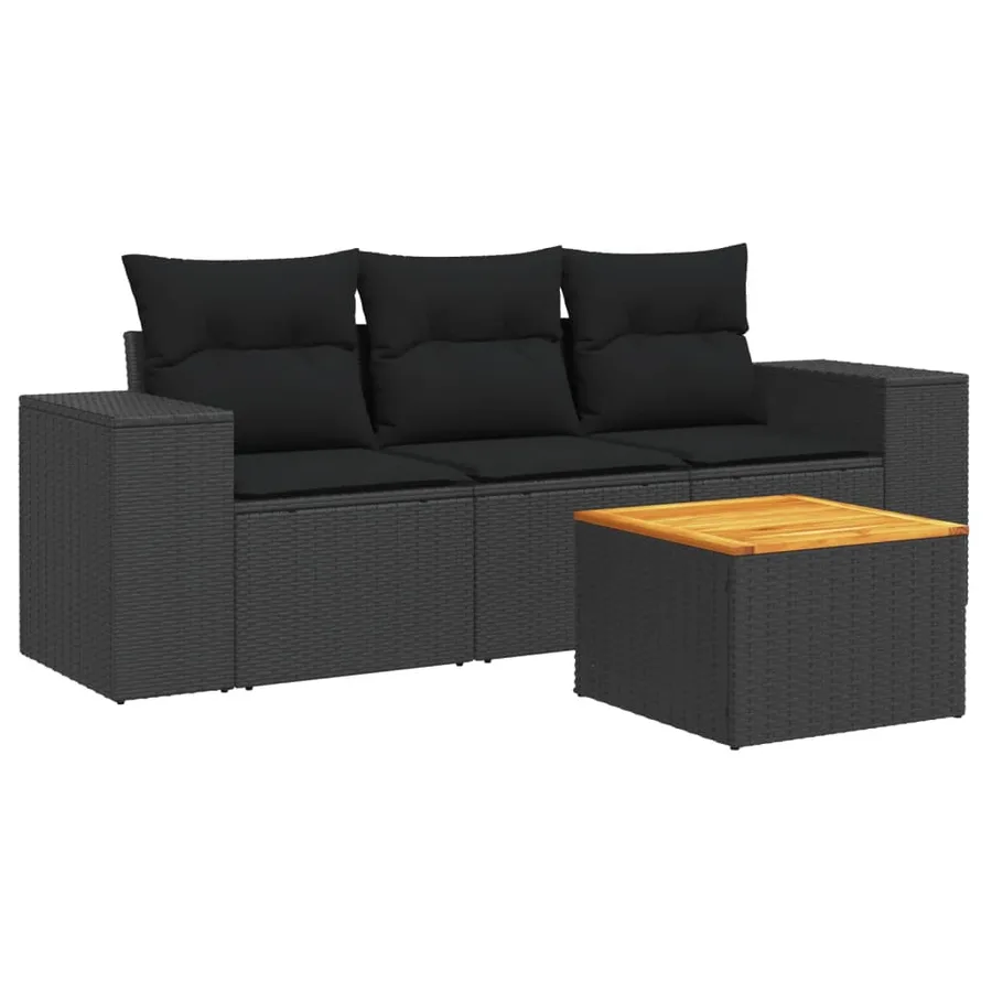 Salon de jardin 4 pcs avec coussins noir résine tressée - 2