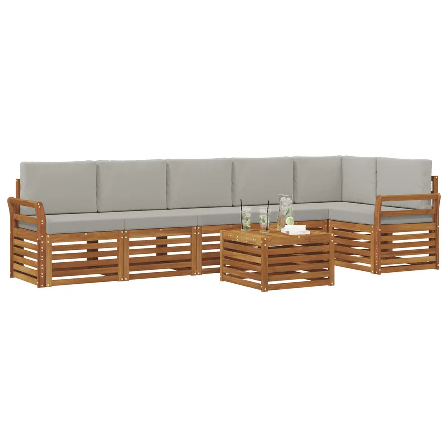 Ensemble de canapé d'angle 7 pcs Gris Naturel et Clair - 3