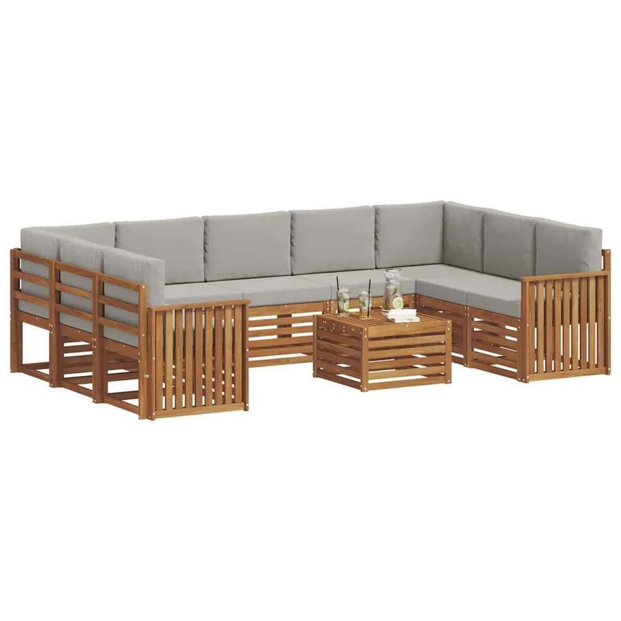Ensembles de canapés avec coussin 10 pcs Gris Naturel et Clair - 3