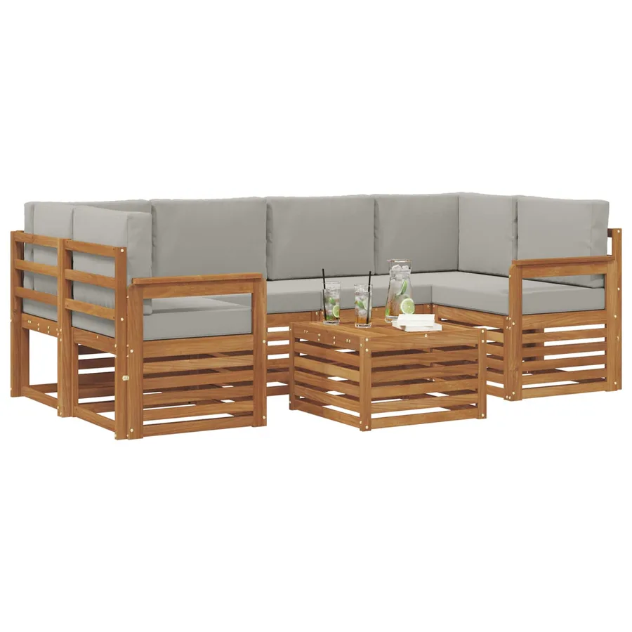 Ensemble de canapés d'extérieur 7 pcs Gris Naturel et Clair - 3