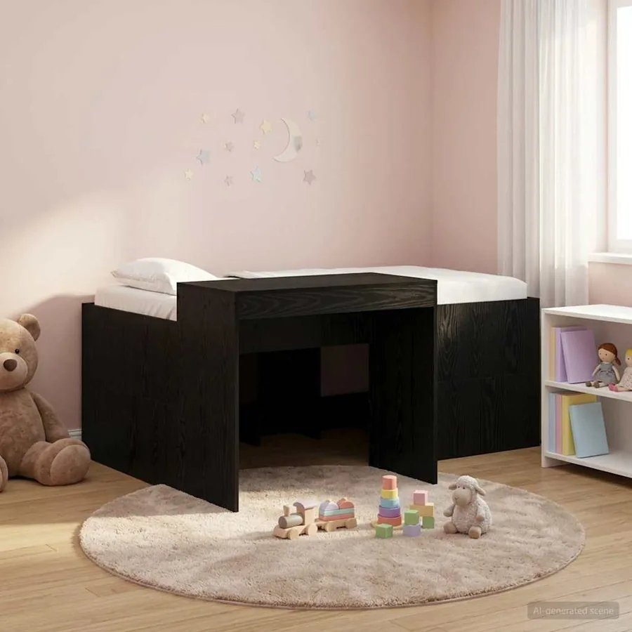 Lit haut pour enfants avec bureau Noir 80 x 160 cm