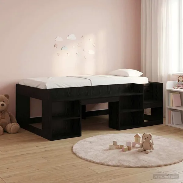 Cadre de lit pour enfants avec rangement Chêne noir 90 x 190 cm