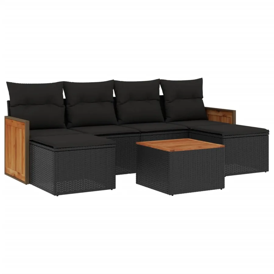 Salon de jardin 7 pcs avec coussins noir résine tressée 55 x 62 x 69 cm - 57,0 kg - 2