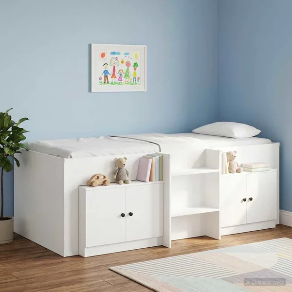Armoire de rangement pour lit mezzanine 2 pc Blanc