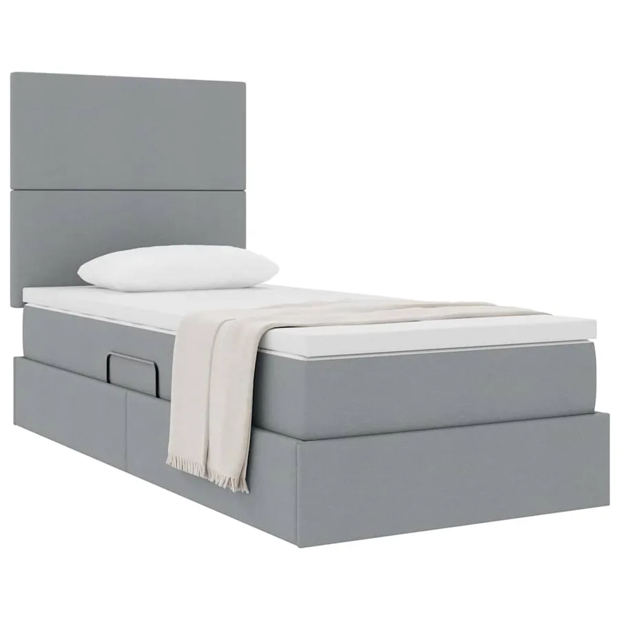 Lit avec rangement et matelas Gris clair 100 x 200 cm tissu - 3