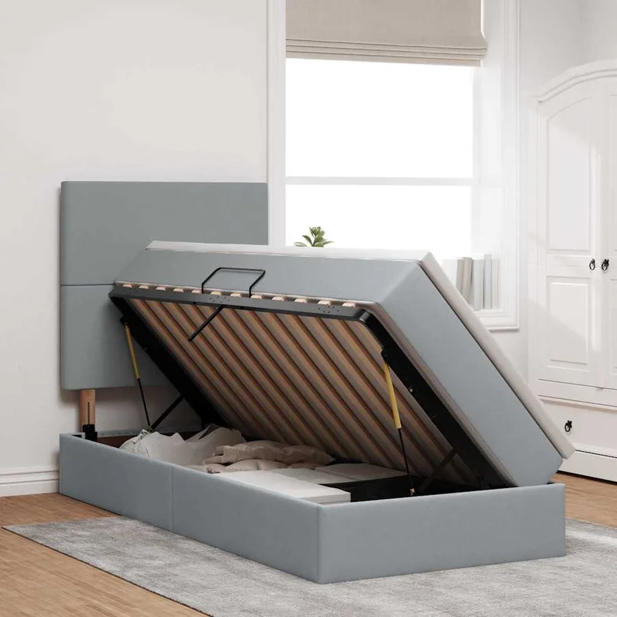Lit avec rangement et matelas Gris clair 100 x 200 cm tissu - 4