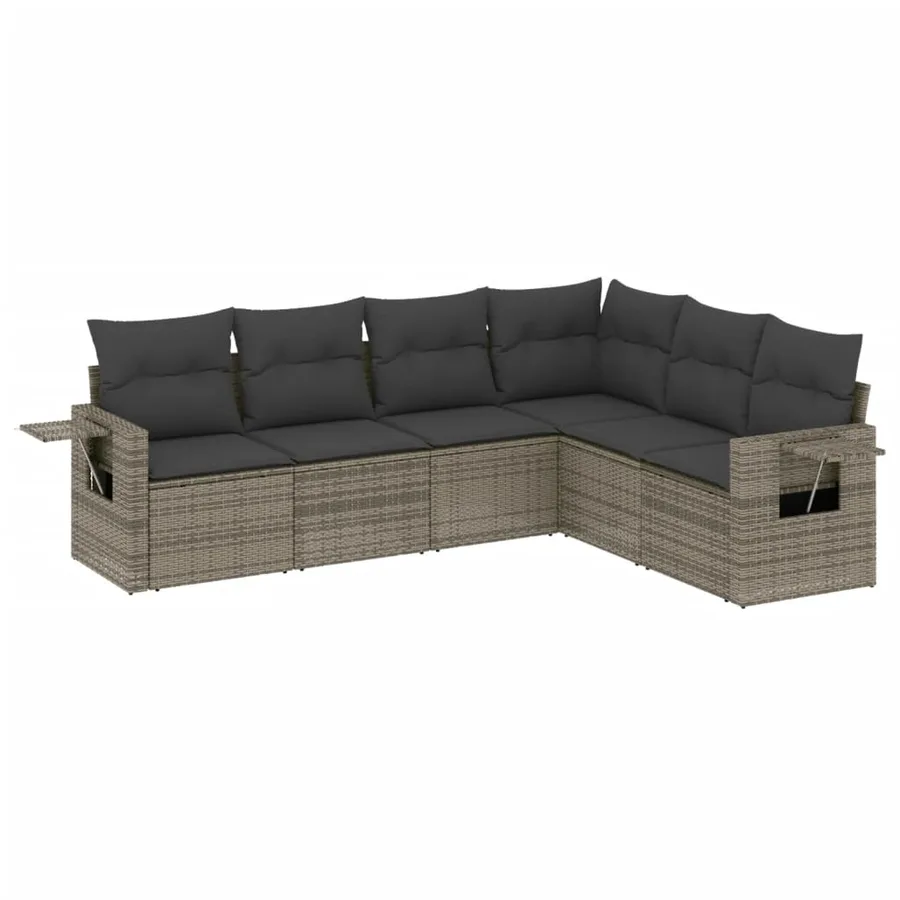 Salon de jardin 6 pcs avec coussins gris résine tressée - 2