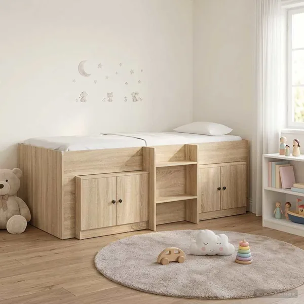 Cadre de lit en mezzanine avec cabinet 3 pc Chêne Sonoma