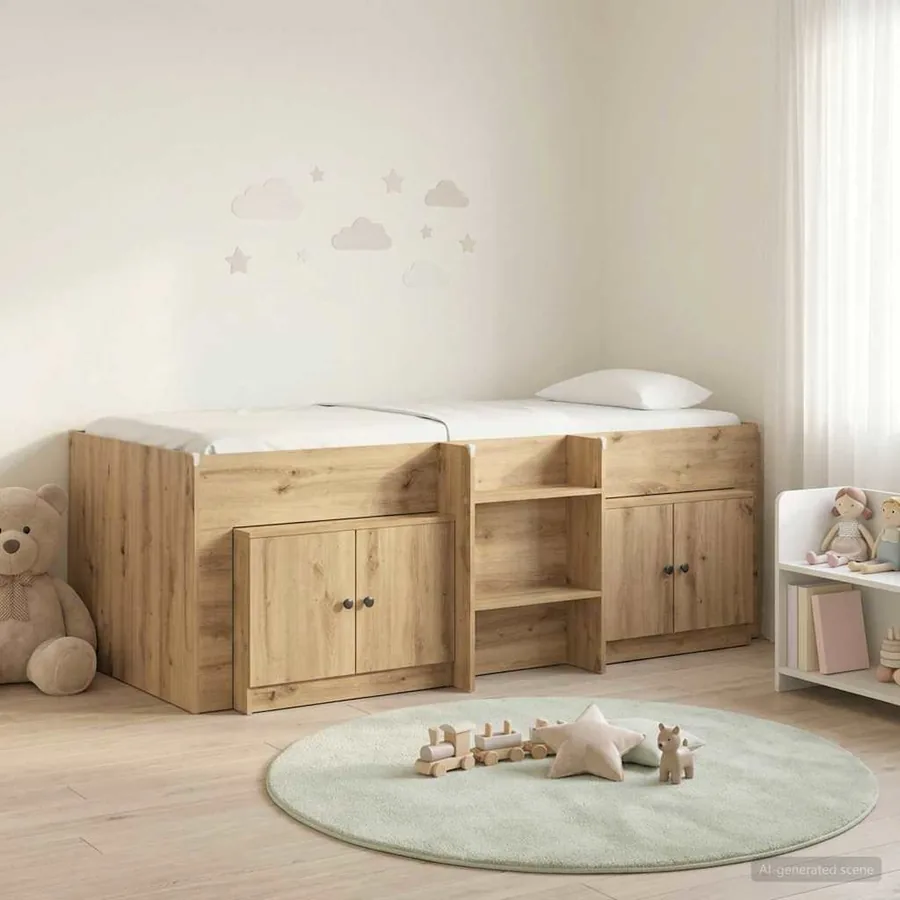 Cadre de lit en mezzanine avec cabinet 3 pc Chêne artisanal