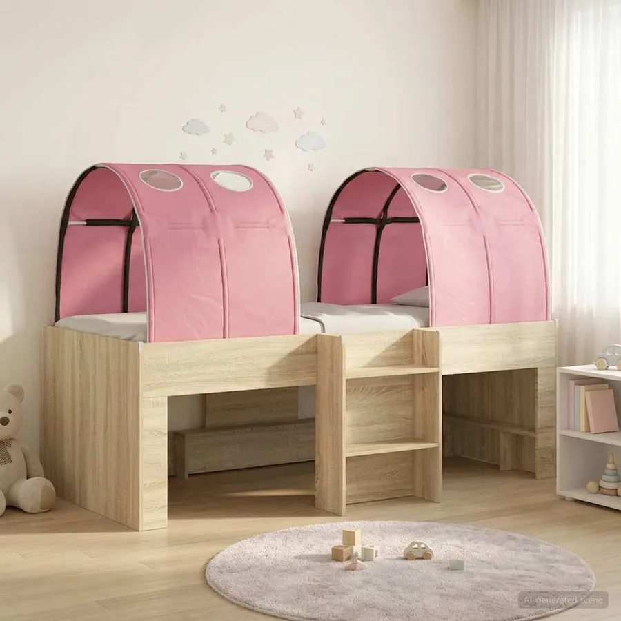 Lit avec Tunnel 3 pc Chêne Sonoma et rose Bois d'ingénierie