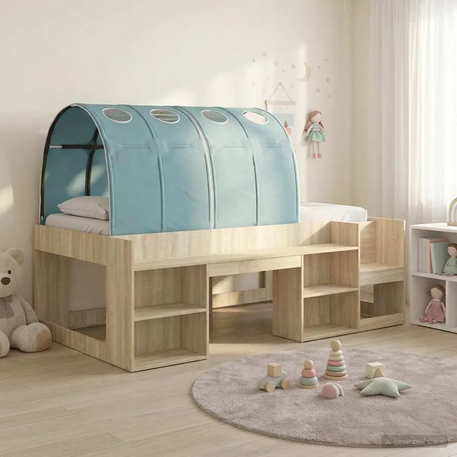 Cadre de lit avec tunnel 3 pc Chêne Sonoma et bleu clair