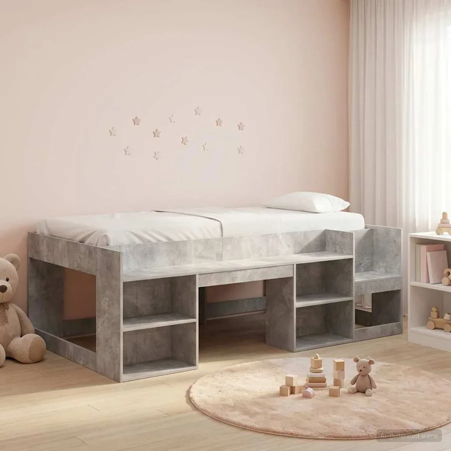 Cadre de lit pour enfants avec rangement Gris béton