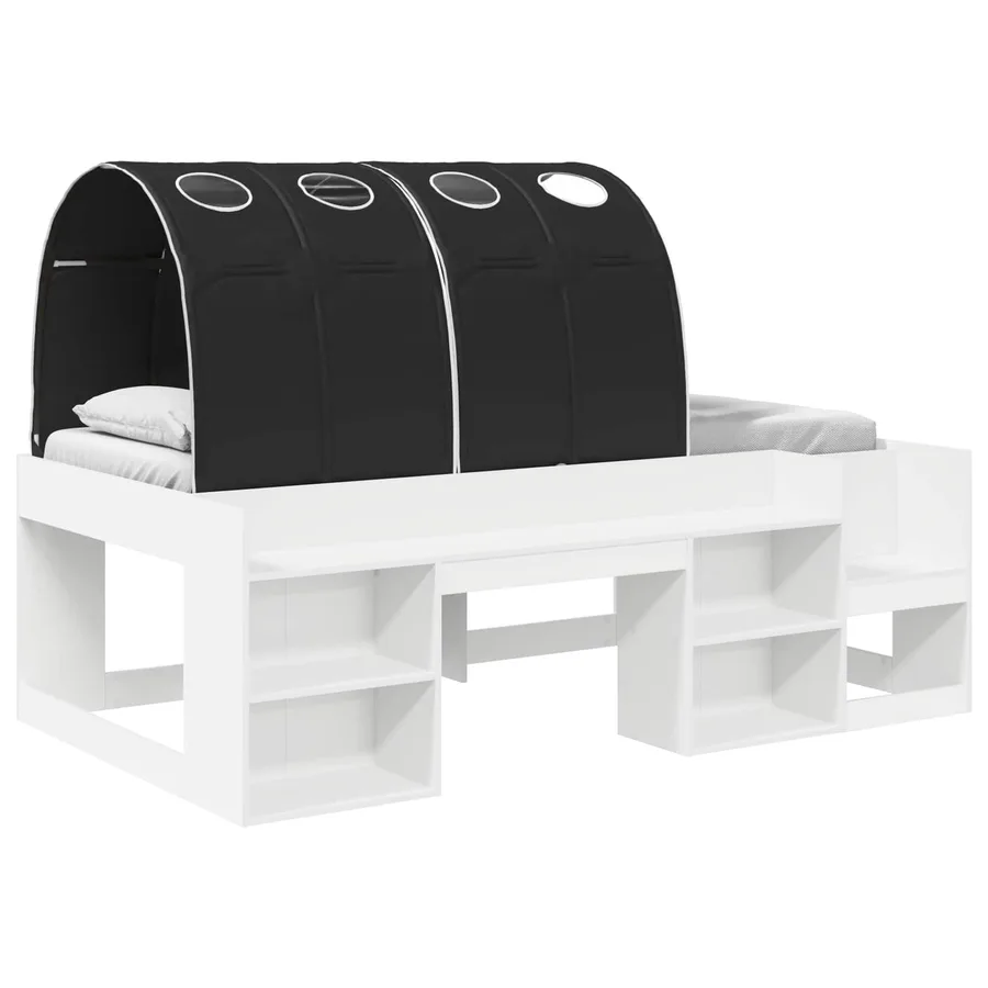 Cadre de lit avec tunnel 3 pc Blanc et noir Bois d’ingénierie - 2