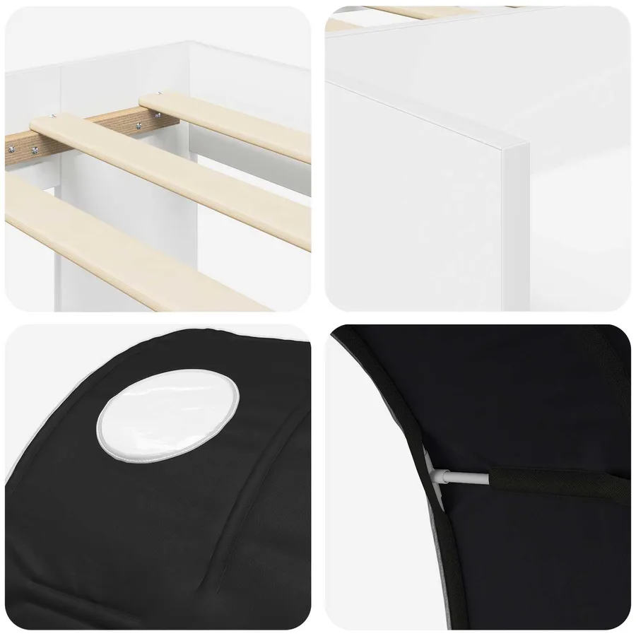 Cadre de lit avec tunnel 3 pc Blanc et noir Bois d’ingénierie - 9